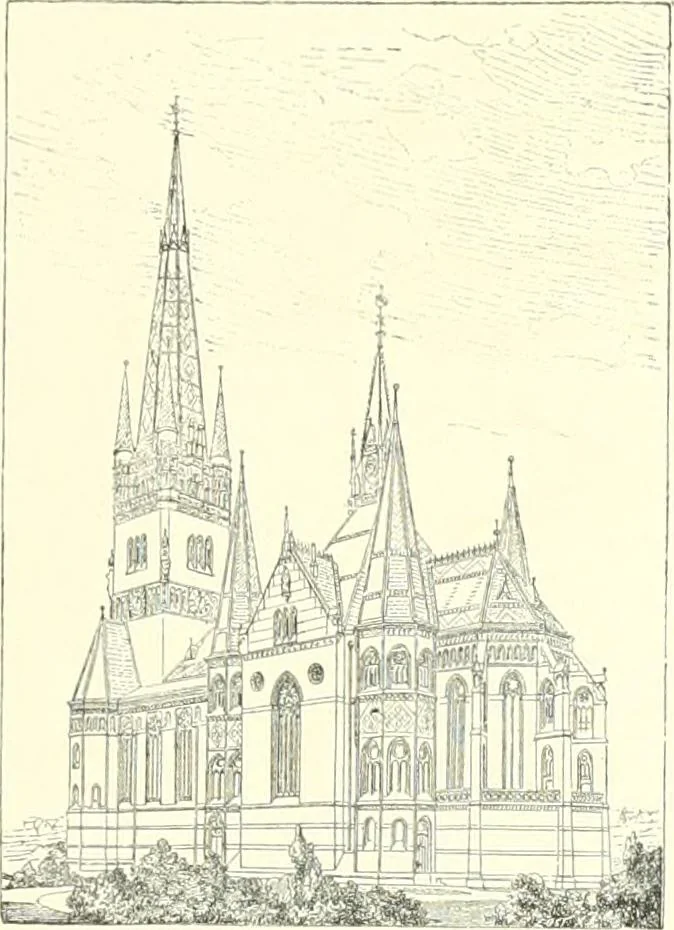 An illustration from Der Kirchenbau des Protestantismus von der Reformation bis zur Gegenwart, hrsg. von der Vereinigung Berliner Architekten, 1893, leaf 355