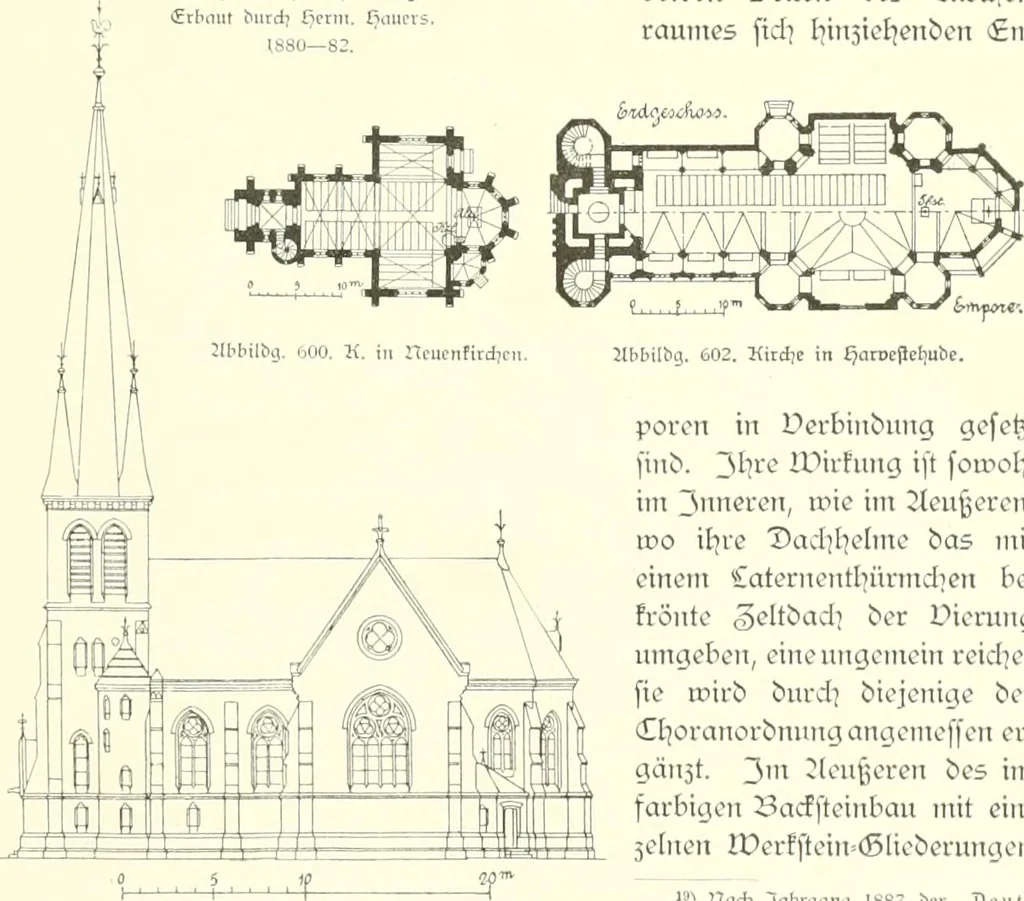 An illustration from Der Kirchenbau des Protestantismus von der Reformation bis zur Gegenwart, hrsg. von der Vereinigung Berliner Architekten, 1893, leaf 355