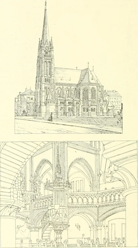An illustration from Der Kirchenbau des Protestantismus von der Reformation bis zur Gegenwart, hrsg. von der Vereinigung Berliner Architekten, 1893, leaf 356