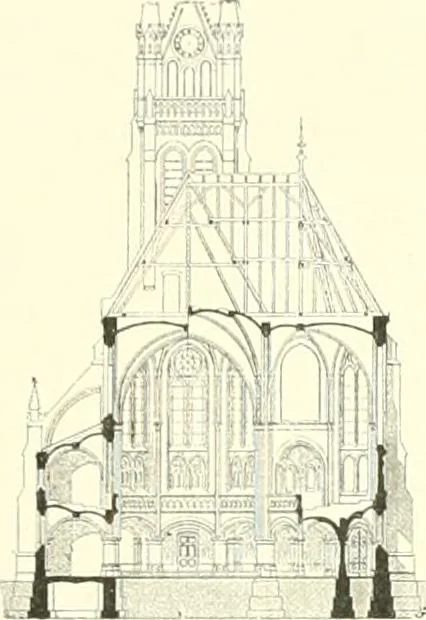 An illustration from Der Kirchenbau des Protestantismus von der Reformation bis zur Gegenwart, hrsg. von der Vereinigung Berliner Architekten, 1893, leaf 357