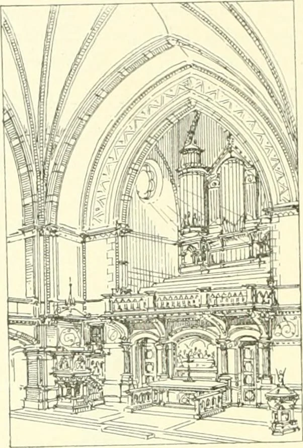 An illustration from Der Kirchenbau des Protestantismus von der Reformation bis zur Gegenwart, hrsg. von der Vereinigung Berliner Architekten, 1893, leaf 364