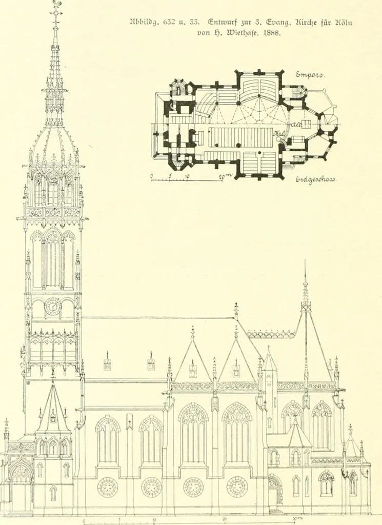 An illustration from Der Kirchenbau des Protestantismus von der Reformation bis zur Gegenwart, hrsg. von der Vereinigung Berliner Architekten, 1893, leaf 366