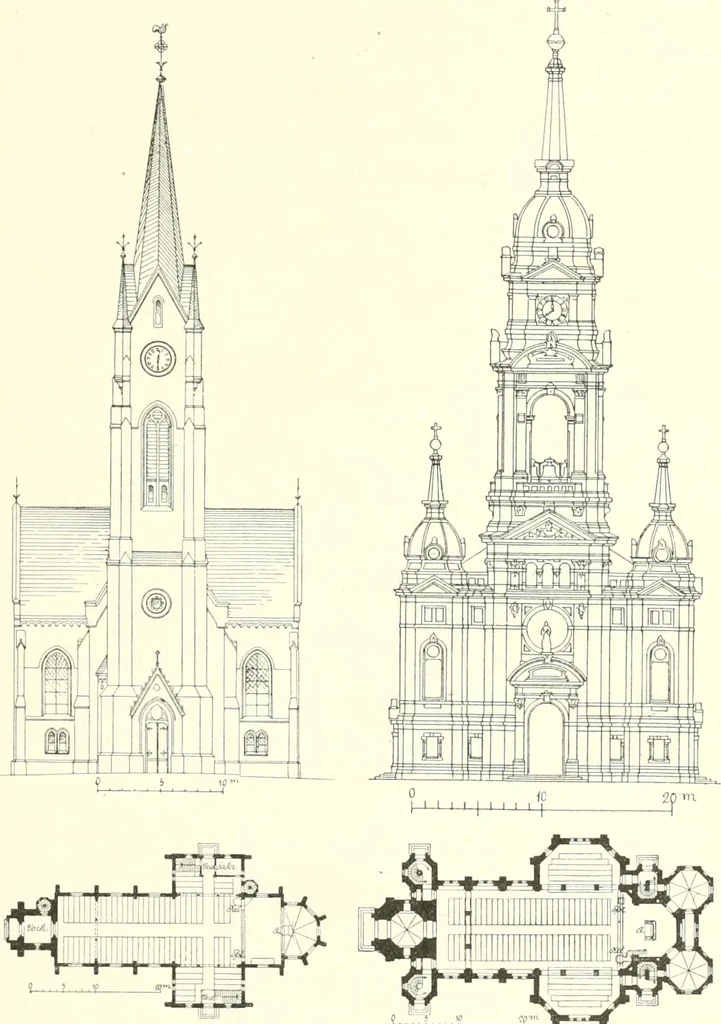 An illustration from Der Kirchenbau des Protestantismus von der Reformation bis zur Gegenwart, hrsg. von der Vereinigung Berliner Architekten, 1893, leaf 367