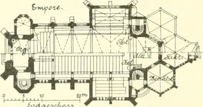 An illustration from Der Kirchenbau des Protestantismus von der Reformation bis zur Gegenwart, hrsg. von der Vereinigung Berliner Architekten, 1893, leaf 368