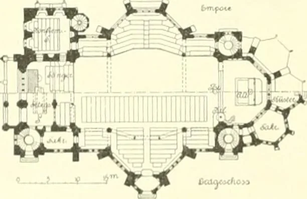 An illustration from Der Kirchenbau des Protestantismus von der Reformation bis zur Gegenwart, hrsg. von der Vereinigung Berliner Architekten, 1893, leaf 370