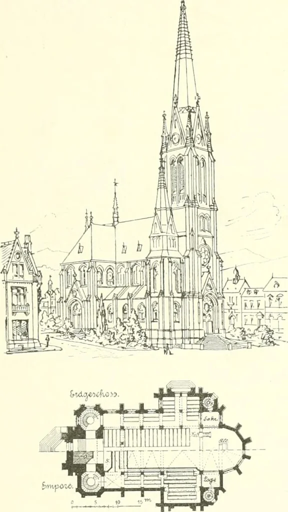 An illustration from Der Kirchenbau des Protestantismus von der Reformation bis zur Gegenwart, hrsg. von der Vereinigung Berliner Architekten, 1893, leaf 371
