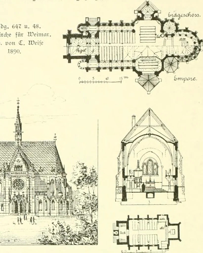 An illustration from Der Kirchenbau des Protestantismus von der Reformation bis zur Gegenwart, hrsg. von der Vereinigung Berliner Architekten, 1893, leaf 372