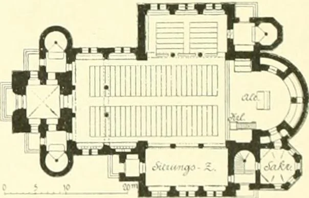 An illustration from Der Kirchenbau des Protestantismus von der Reformation bis zur Gegenwart, hrsg. von der Vereinigung Berliner Architekten, 1893, leaf 376