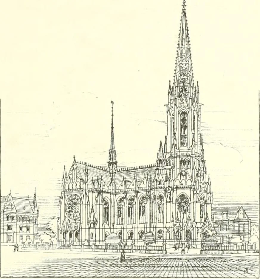 An illustration from Der Kirchenbau des Protestantismus von der Reformation bis zur Gegenwart, hrsg. von der Vereinigung Berliner Architekten, 1893, leaf 377