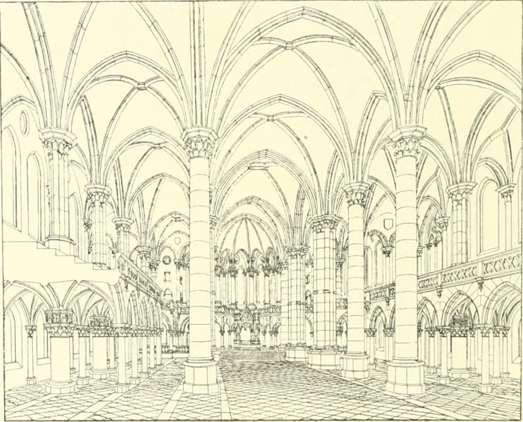 An illustration from Der Kirchenbau des Protestantismus von der Reformation bis zur Gegenwart, hrsg. von der Vereinigung Berliner Architekten, 1893, leaf 380