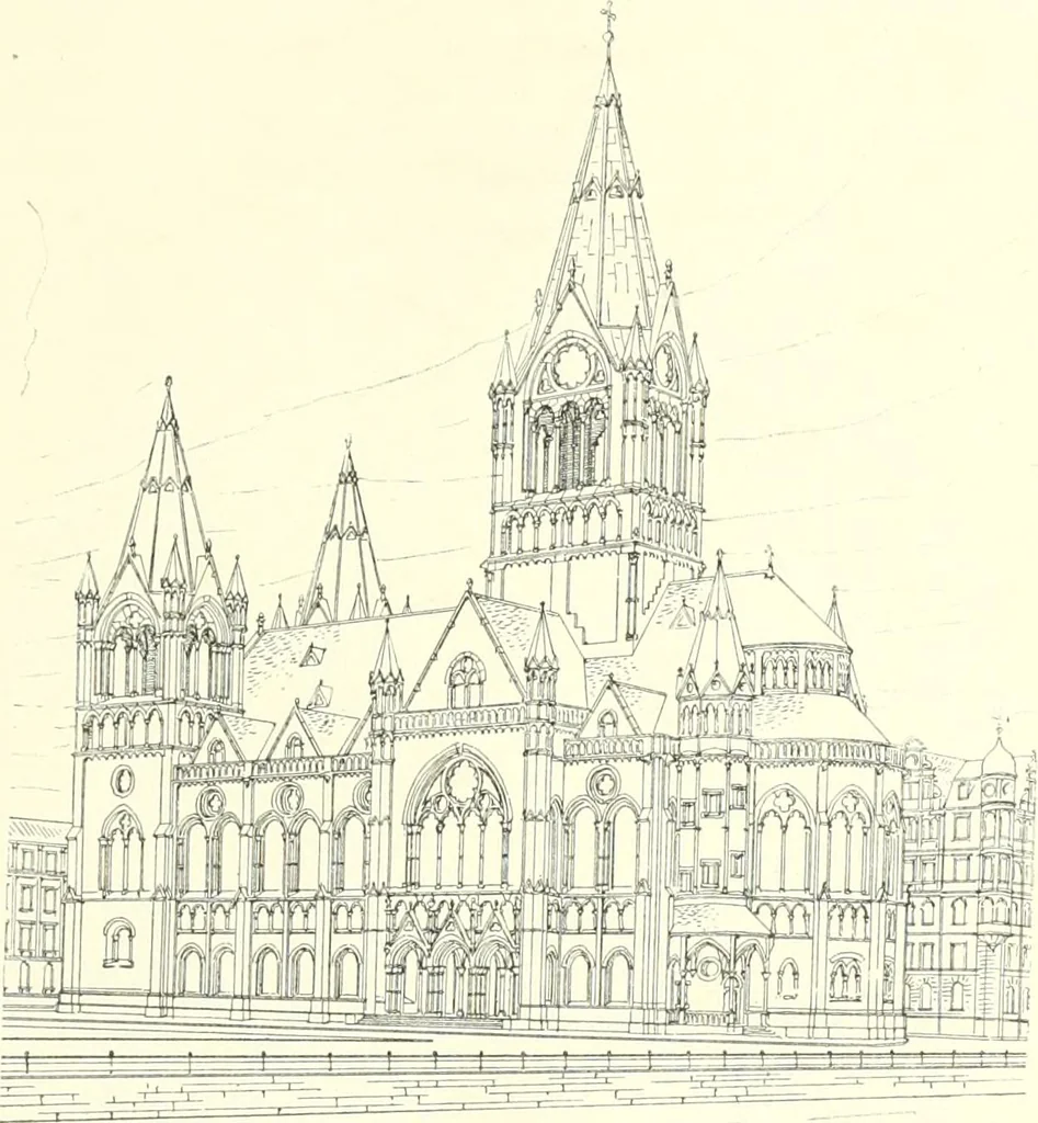 An illustration from Der Kirchenbau des Protestantismus von der Reformation bis zur Gegenwart, hrsg. von der Vereinigung Berliner Architekten, 1893, leaf 381