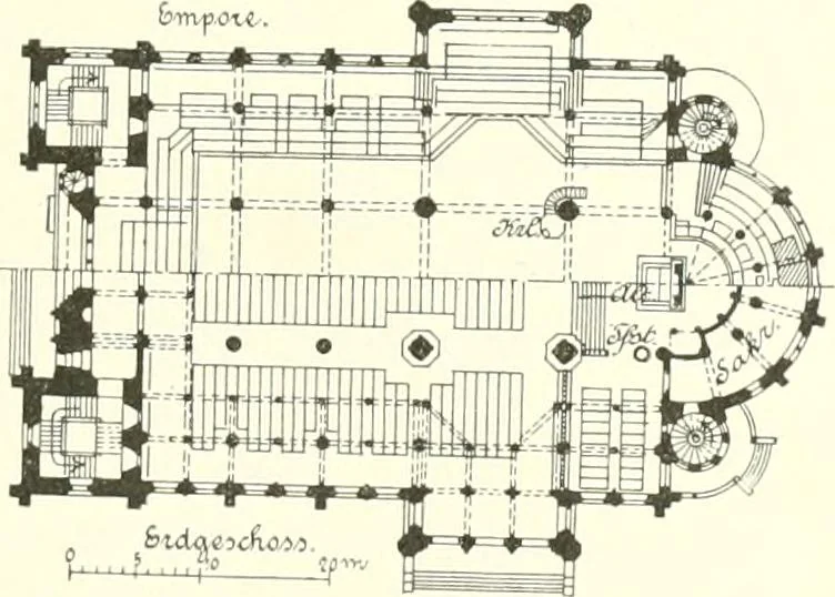 An illustration from Der Kirchenbau des Protestantismus von der Reformation bis zur Gegenwart, hrsg. von der Vereinigung Berliner Architekten, 1893, leaf 381