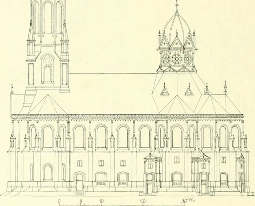 An illustration from Der Kirchenbau des Protestantismus von der Reformation bis zur Gegenwart, hrsg. von der Vereinigung Berliner Architekten, 1893, leaf 382
