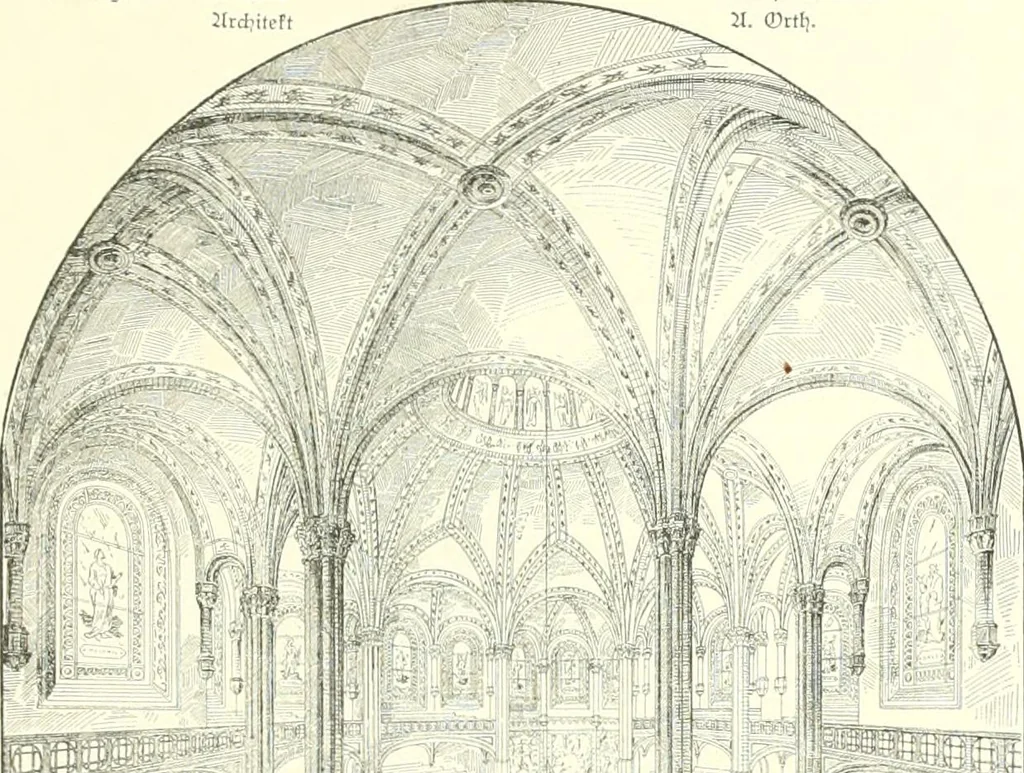 An illustration from Der Kirchenbau des Protestantismus von der Reformation bis zur Gegenwart, hrsg. von der Vereinigung Berliner Architekten, 1893, leaf 383