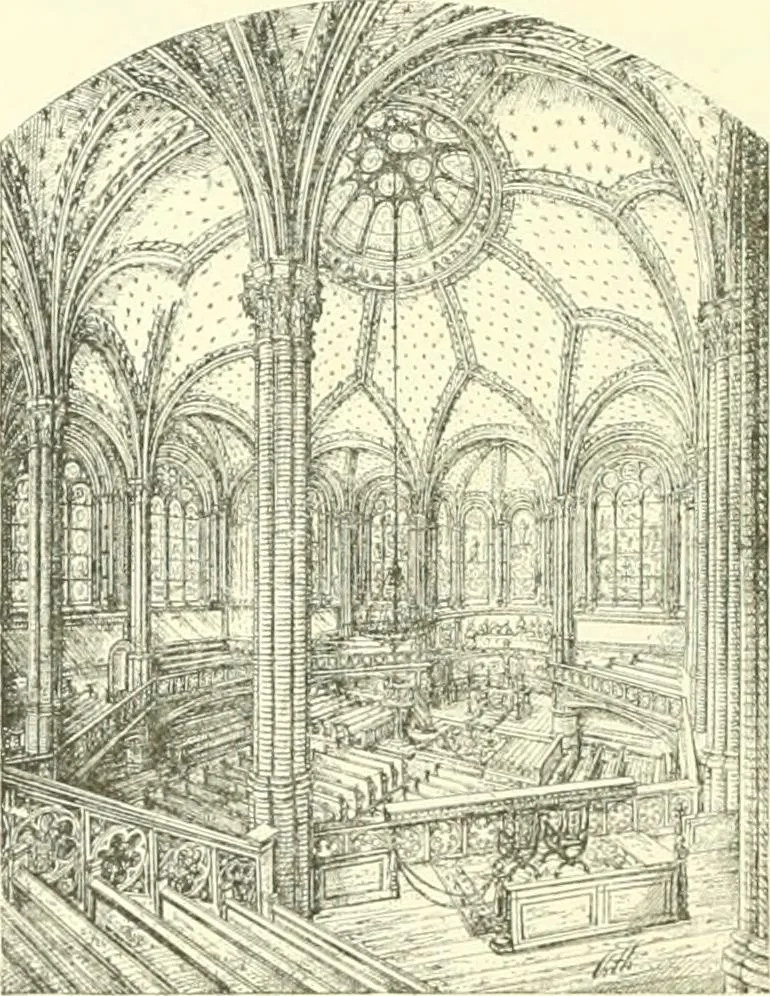 An illustration from Der Kirchenbau des Protestantismus von der Reformation bis zur Gegenwart, hrsg. von der Vereinigung Berliner Architekten, 1893, leaf 386