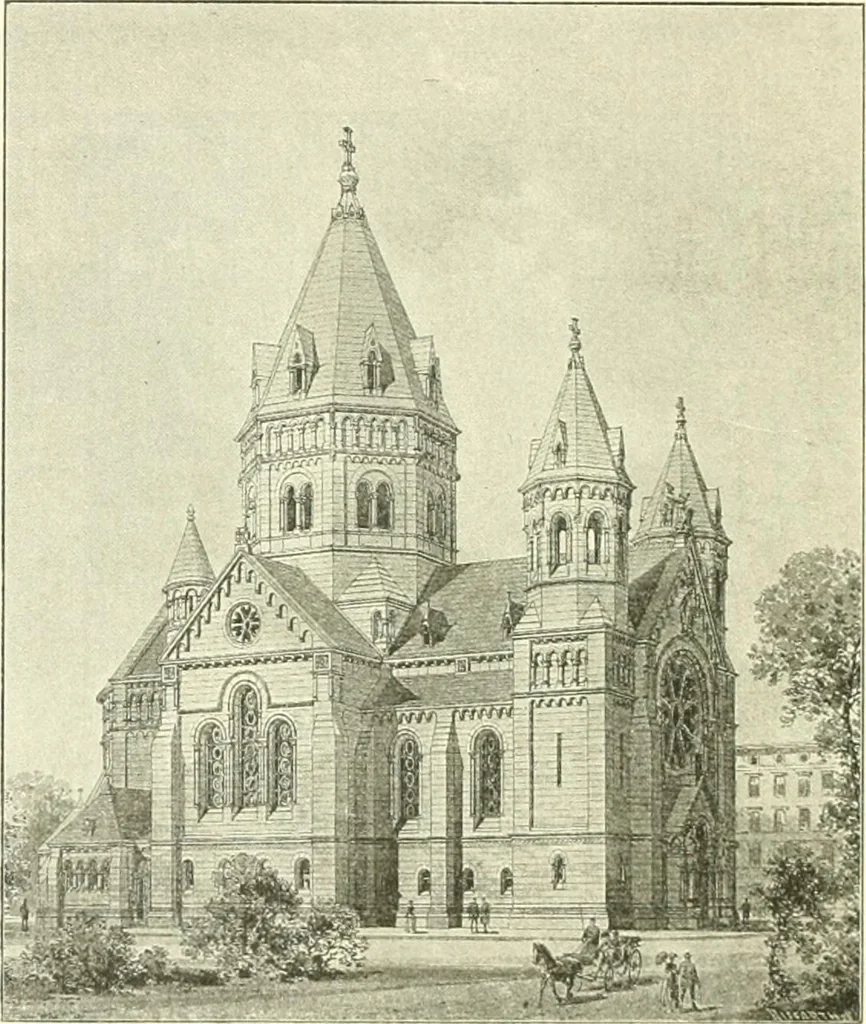 An illustration from Der Kirchenbau des Protestantismus von der Reformation bis zur Gegenwart, hrsg. von der Vereinigung Berliner Architekten, 1893, leaf 388