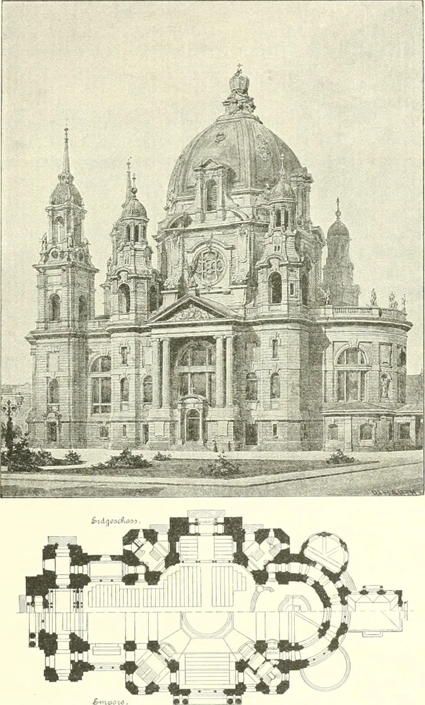 An illustration from Der Kirchenbau des Protestantismus von der Reformation bis zur Gegenwart, hrsg. von der Vereinigung Berliner Architekten, 1893, leaf 389
