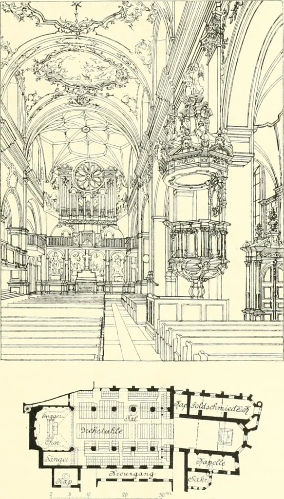 An illustration from Der Kirchenbau des Protestantismus von der Reformation bis zur Gegenwart, hrsg. von der Vereinigung Berliner Architekten, 1893, leaf 39