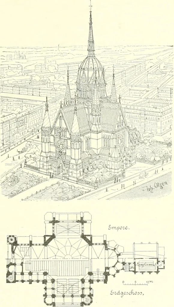An illustration from Der Kirchenbau des Protestantismus von der Reformation bis zur Gegenwart, hrsg. von der Vereinigung Berliner Architekten, 1893, leaf 391
