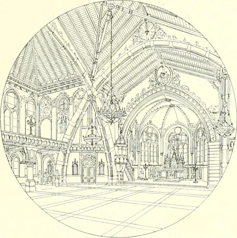 An illustration from Der Kirchenbau des Protestantismus von der Reformation bis zur Gegenwart, hrsg. von der Vereinigung Berliner Architekten, 1893, leaf 393