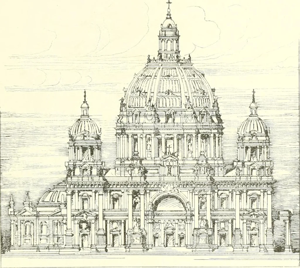 An illustration from Der Kirchenbau des Protestantismus von der Reformation bis zur Gegenwart, hrsg. von der Vereinigung Berliner Architekten, 1893, leaf 395