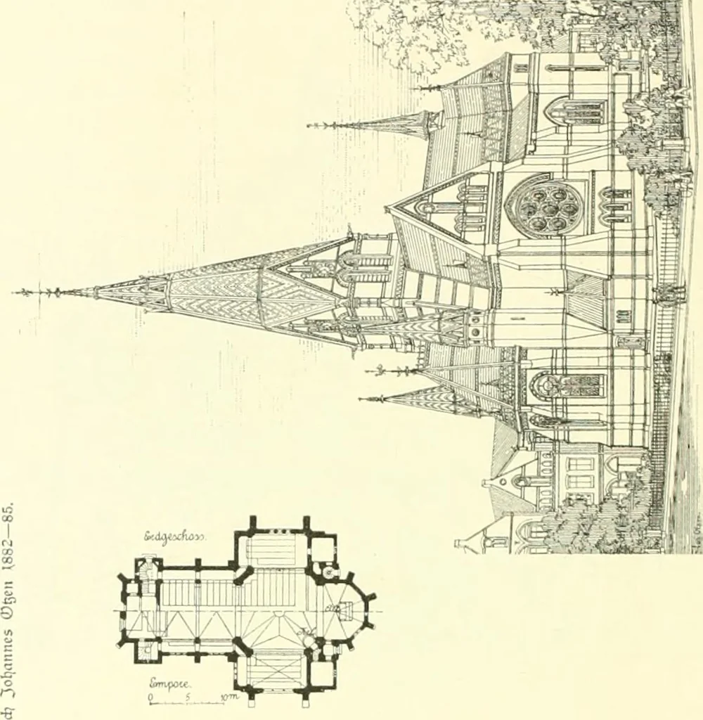 An illustration from Der Kirchenbau des Protestantismus von der Reformation bis zur Gegenwart, hrsg. von der Vereinigung Berliner Architekten, 1893, leaf 396