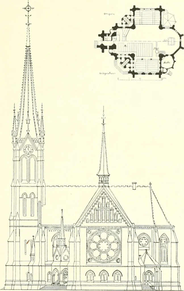 An illustration from Der Kirchenbau des Protestantismus von der Reformation bis zur Gegenwart, hrsg. von der Vereinigung Berliner Architekten, 1893, leaf 397