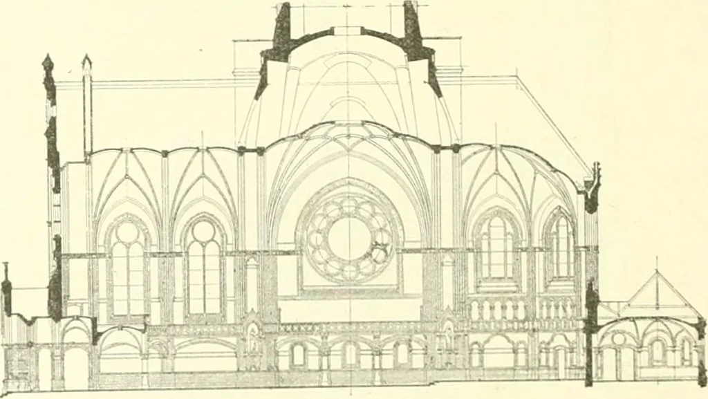 An illustration from Der Kirchenbau des Protestantismus von der Reformation bis zur Gegenwart, hrsg. von der Vereinigung Berliner Architekten, 1893, leaf 398
