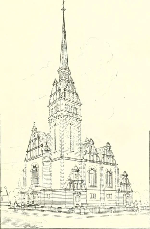 An illustration from Der Kirchenbau des Protestantismus von der Reformation bis zur Gegenwart, hrsg. von der Vereinigung Berliner Architekten, 1893, leaf 399