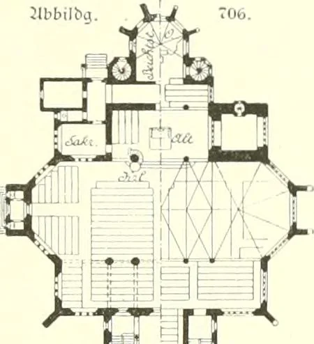 An illustration from Der Kirchenbau des Protestantismus von der Reformation bis zur Gegenwart, hrsg. von der Vereinigung Berliner Architekten, 1893, leaf 399