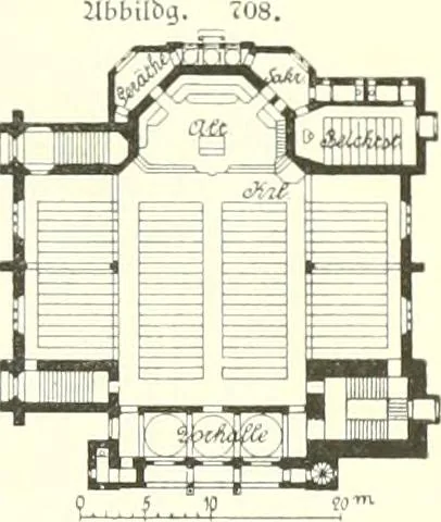 An illustration from Der Kirchenbau des Protestantismus von der Reformation bis zur Gegenwart, hrsg. von der Vereinigung Berliner Architekten, 1893, leaf 399