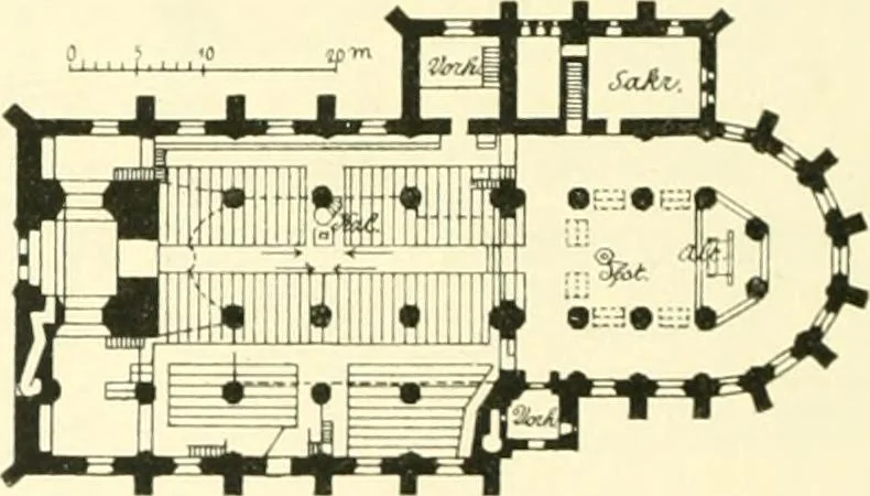 An illustration from Der Kirchenbau des Protestantismus von der Reformation bis zur Gegenwart, hrsg. von der Vereinigung Berliner Architekten, 1893, leaf 40