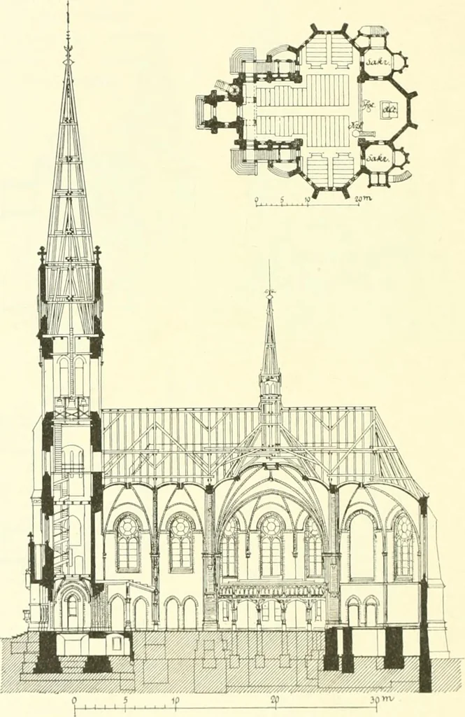 An illustration from Der Kirchenbau des Protestantismus von der Reformation bis zur Gegenwart, hrsg. von der Vereinigung Berliner Architekten, 1893, leaf 400