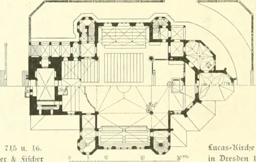 An illustration from Der Kirchenbau des Protestantismus von der Reformation bis zur Gegenwart, hrsg. von der Vereinigung Berliner Architekten, 1893, leaf 402