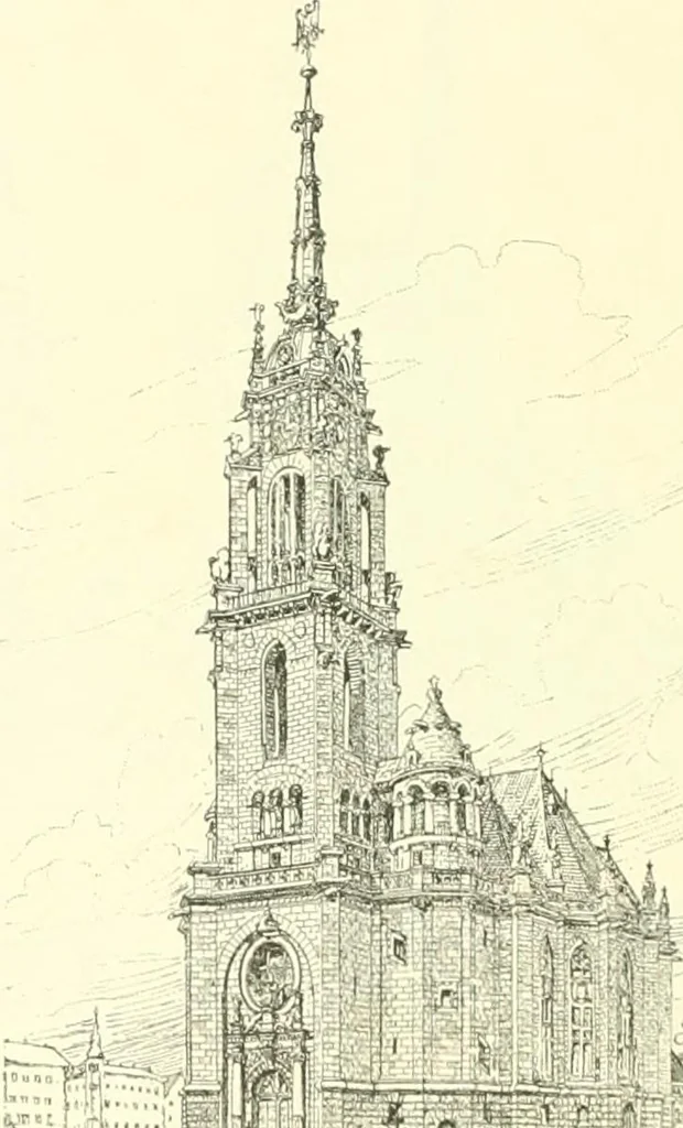 An illustration from Der Kirchenbau des Protestantismus von der Reformation bis zur Gegenwart, hrsg. von der Vereinigung Berliner Architekten, 1893, leaf 404