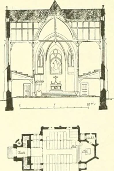 An illustration from Der Kirchenbau des Protestantismus von der Reformation bis zur Gegenwart, hrsg. von der Vereinigung Berliner Architekten, 1893, leaf 406