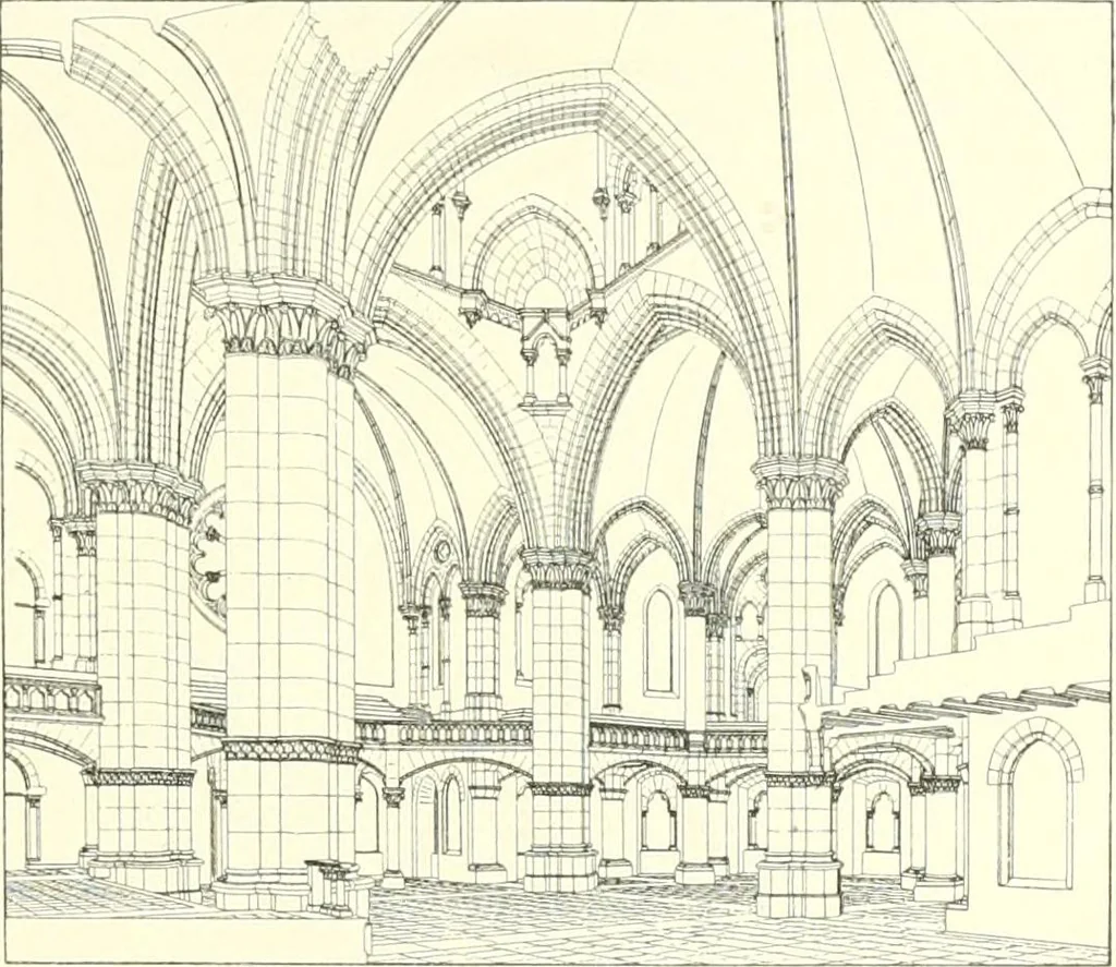 An illustration from Der Kirchenbau des Protestantismus von der Reformation bis zur Gegenwart, hrsg. von der Vereinigung Berliner Architekten, 1893, leaf 409
