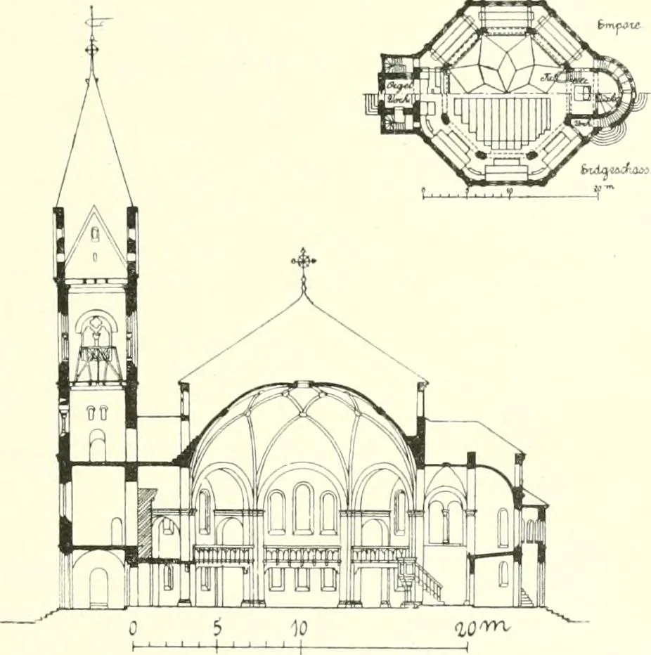 An illustration from Der Kirchenbau des Protestantismus von der Reformation bis zur Gegenwart, hrsg. von der Vereinigung Berliner Architekten, 1893, leaf 415