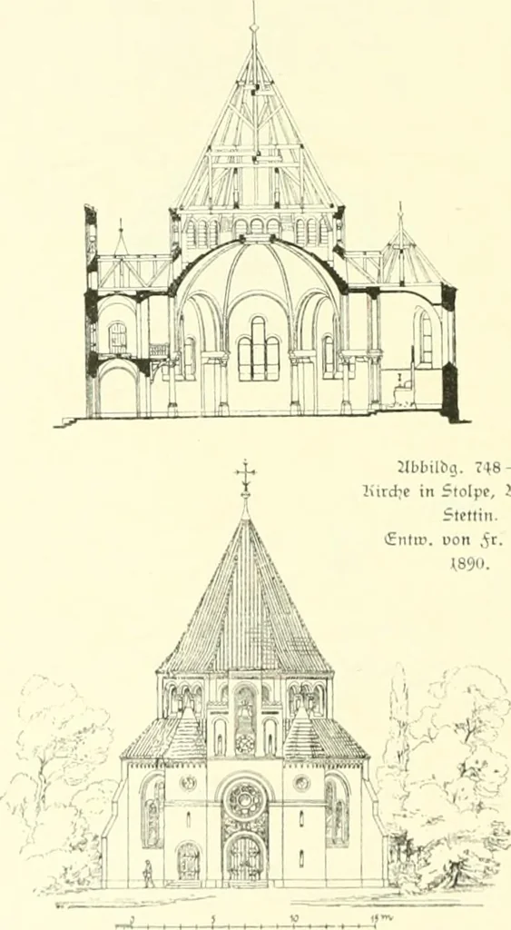 An illustration from Der Kirchenbau des Protestantismus von der Reformation bis zur Gegenwart, hrsg. von der Vereinigung Berliner Architekten, 1893, leaf 416
