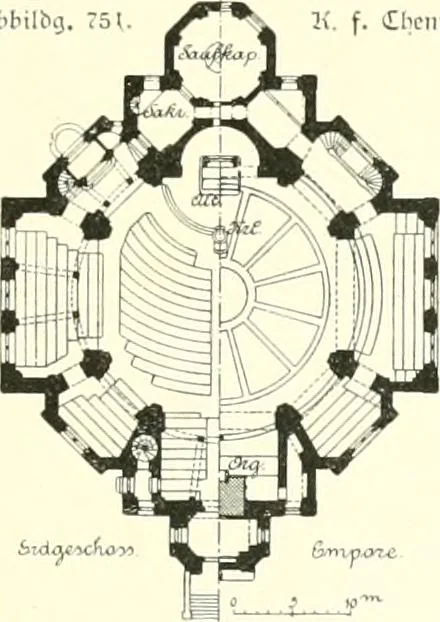 An illustration from Der Kirchenbau des Protestantismus von der Reformation bis zur Gegenwart, hrsg. von der Vereinigung Berliner Architekten, 1893, leaf 417