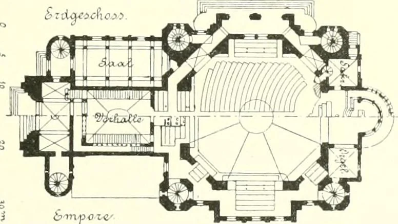 An illustration from Der Kirchenbau des Protestantismus von der Reformation bis zur Gegenwart, hrsg. von der Vereinigung Berliner Architekten, 1893, leaf 417