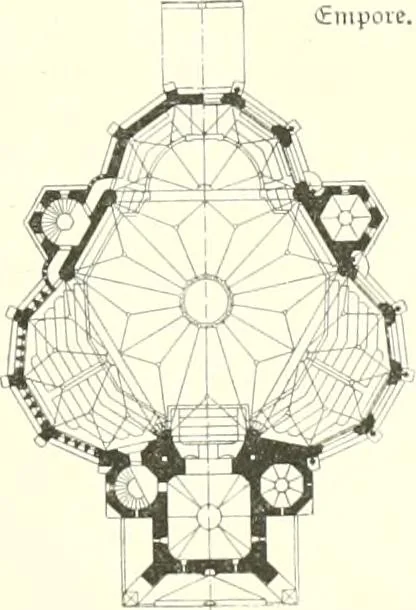 An illustration from Der Kirchenbau des Protestantismus von der Reformation bis zur Gegenwart, hrsg. von der Vereinigung Berliner Architekten, 1893, leaf 419