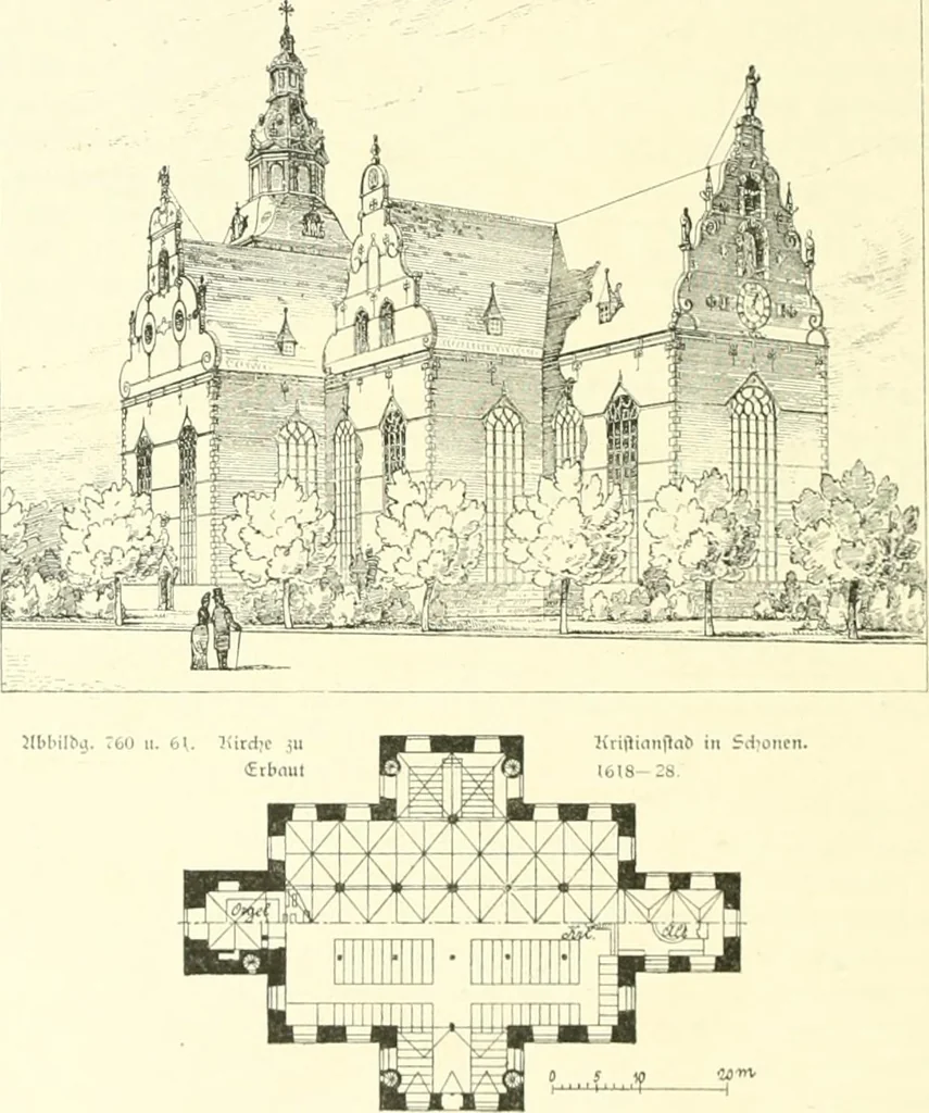 An illustration from Der Kirchenbau des Protestantismus von der Reformation bis zur Gegenwart, hrsg. von der Vereinigung Berliner Architekten, 1893, leaf 426