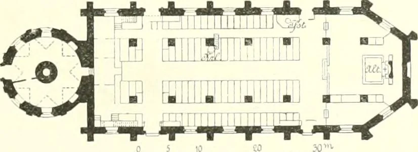 An illustration from Der Kirchenbau des Protestantismus von der Reformation bis zur Gegenwart, hrsg. von der Vereinigung Berliner Architekten, 1893, leaf 427