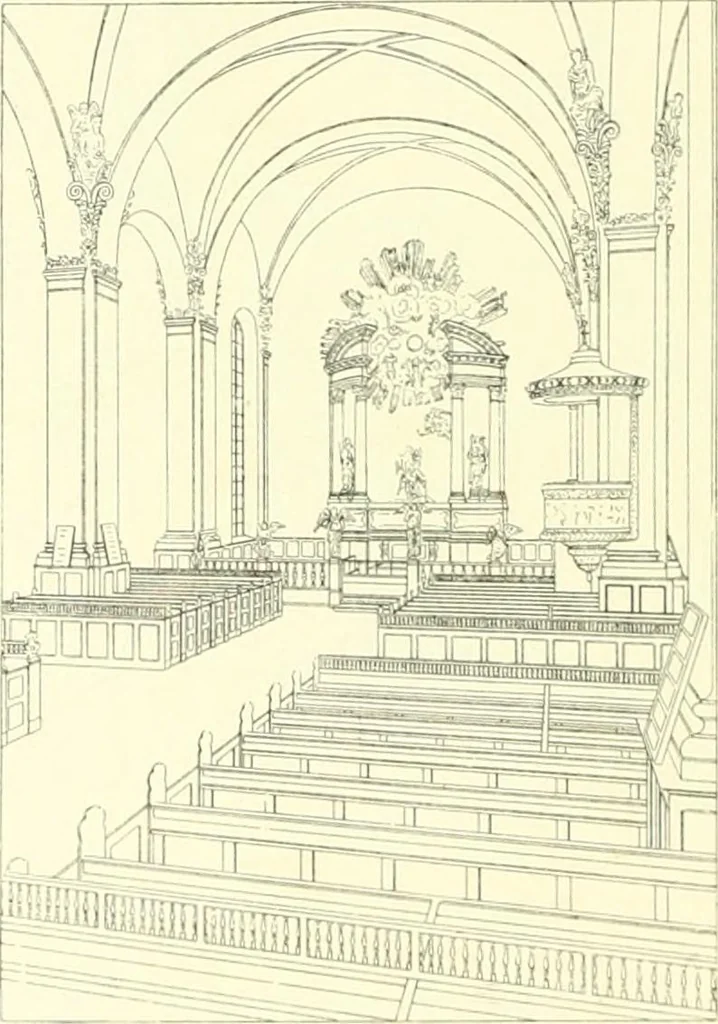 An illustration from Der Kirchenbau des Protestantismus von der Reformation bis zur Gegenwart, hrsg. von der Vereinigung Berliner Architekten, 1893, leaf 428