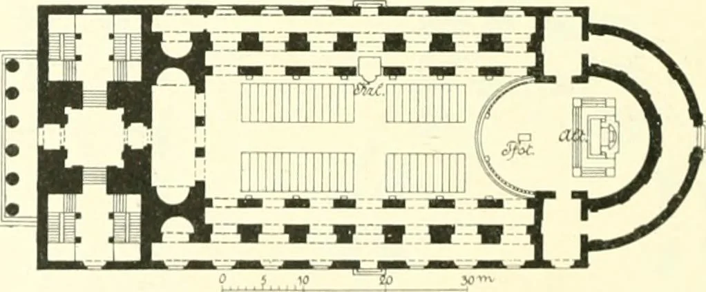 An illustration from Der Kirchenbau des Protestantismus von der Reformation bis zur Gegenwart, hrsg. von der Vereinigung Berliner Architekten, 1893, leaf 432