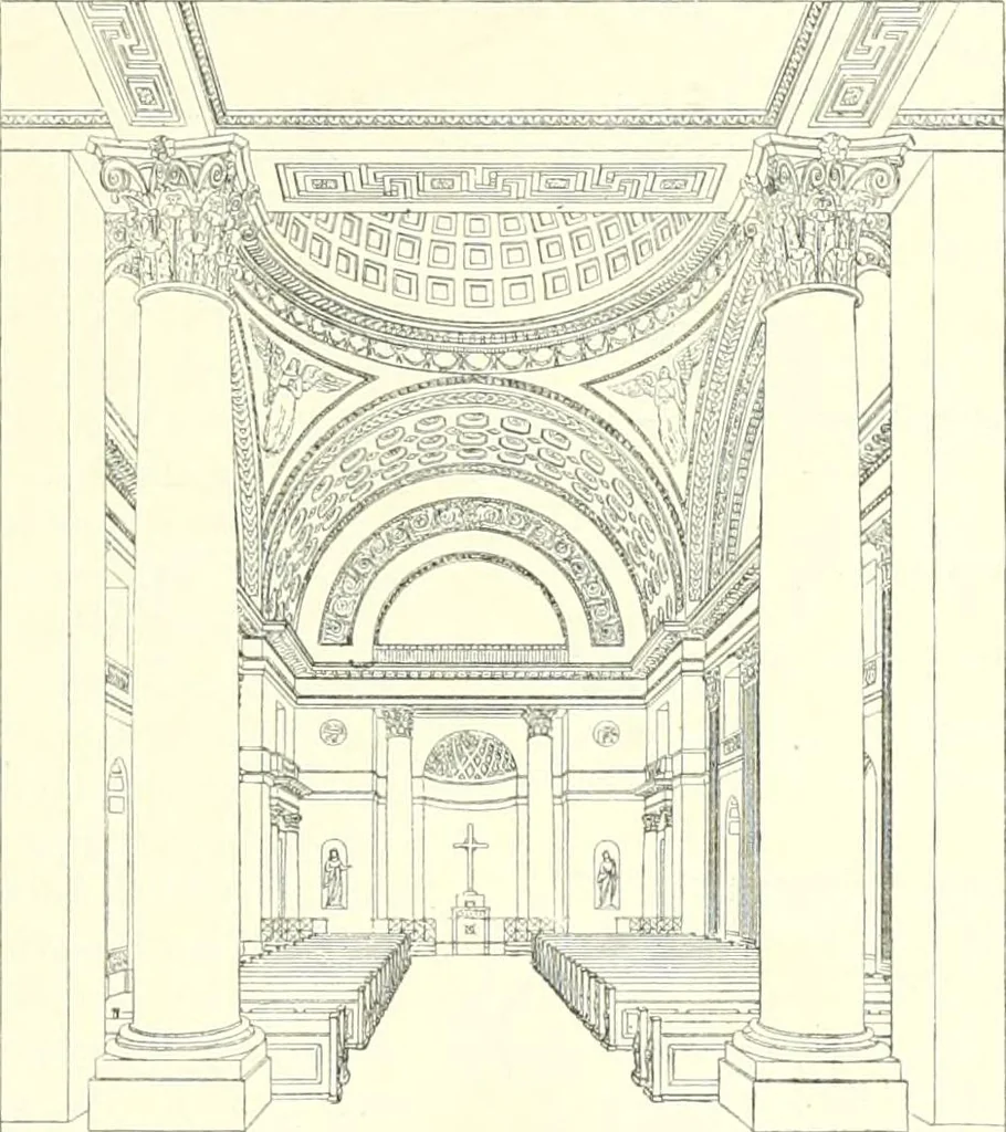 An illustration from Der Kirchenbau des Protestantismus von der Reformation bis zur Gegenwart, hrsg. von der Vereinigung Berliner Architekten, 1893, leaf 433