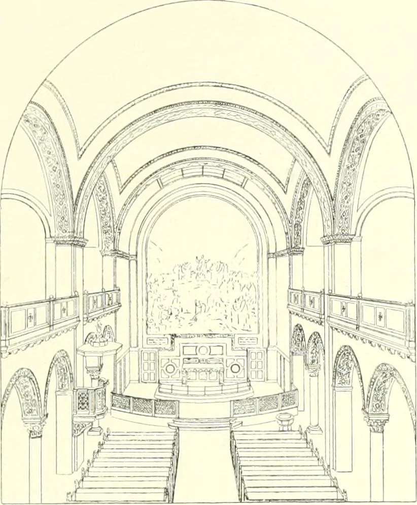 An illustration from Der Kirchenbau des Protestantismus von der Reformation bis zur Gegenwart, hrsg. von der Vereinigung Berliner Architekten, 1893, leaf 435