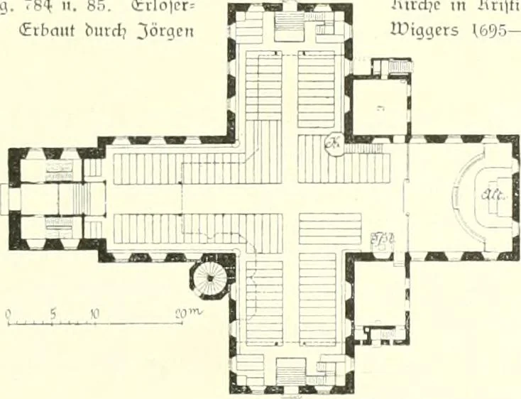 An illustration from Der Kirchenbau des Protestantismus von der Reformation bis zur Gegenwart, hrsg. von der Vereinigung Berliner Architekten, 1893, leaf 439