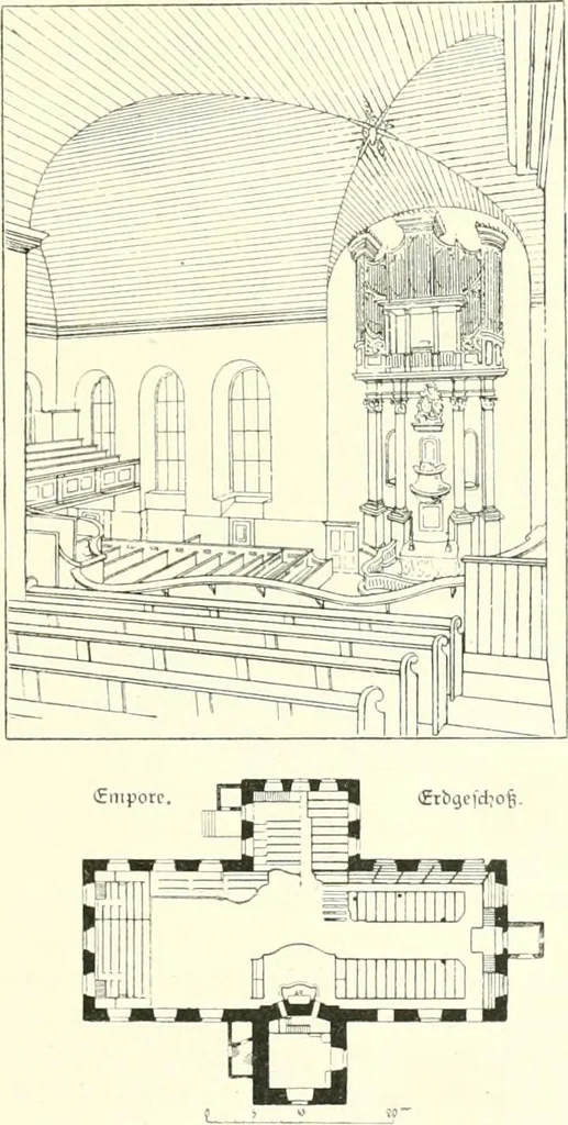 An illustration from Der Kirchenbau des Protestantismus von der Reformation bis zur Gegenwart, hrsg. von der Vereinigung Berliner Architekten, 1893, leaf 441